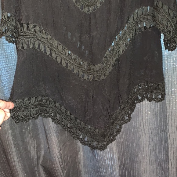 Black sheer top with embroidered scallop hem and neck line - Picture 4 of 4